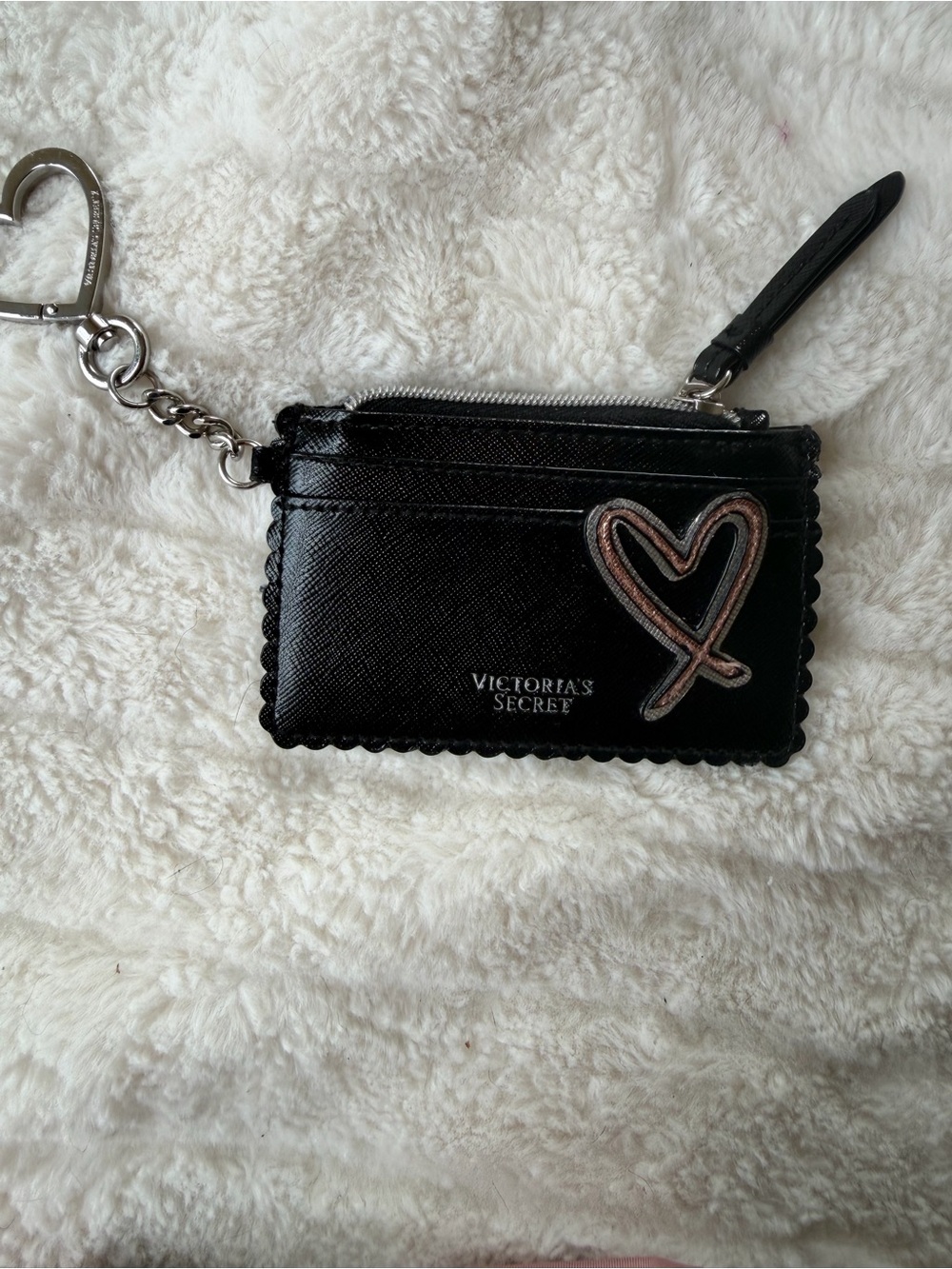 Victoria's Secret Black Card Case Keyring with Pink-Outlined Heart